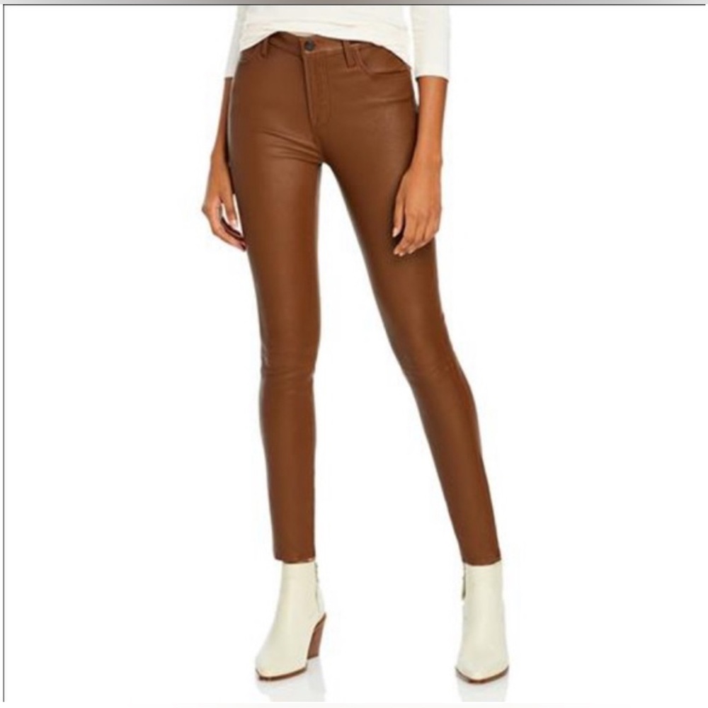 7 For All Mankind Brown High-Rise Ankle Faux Leather‎ Pants Size 27 Inseam 29”